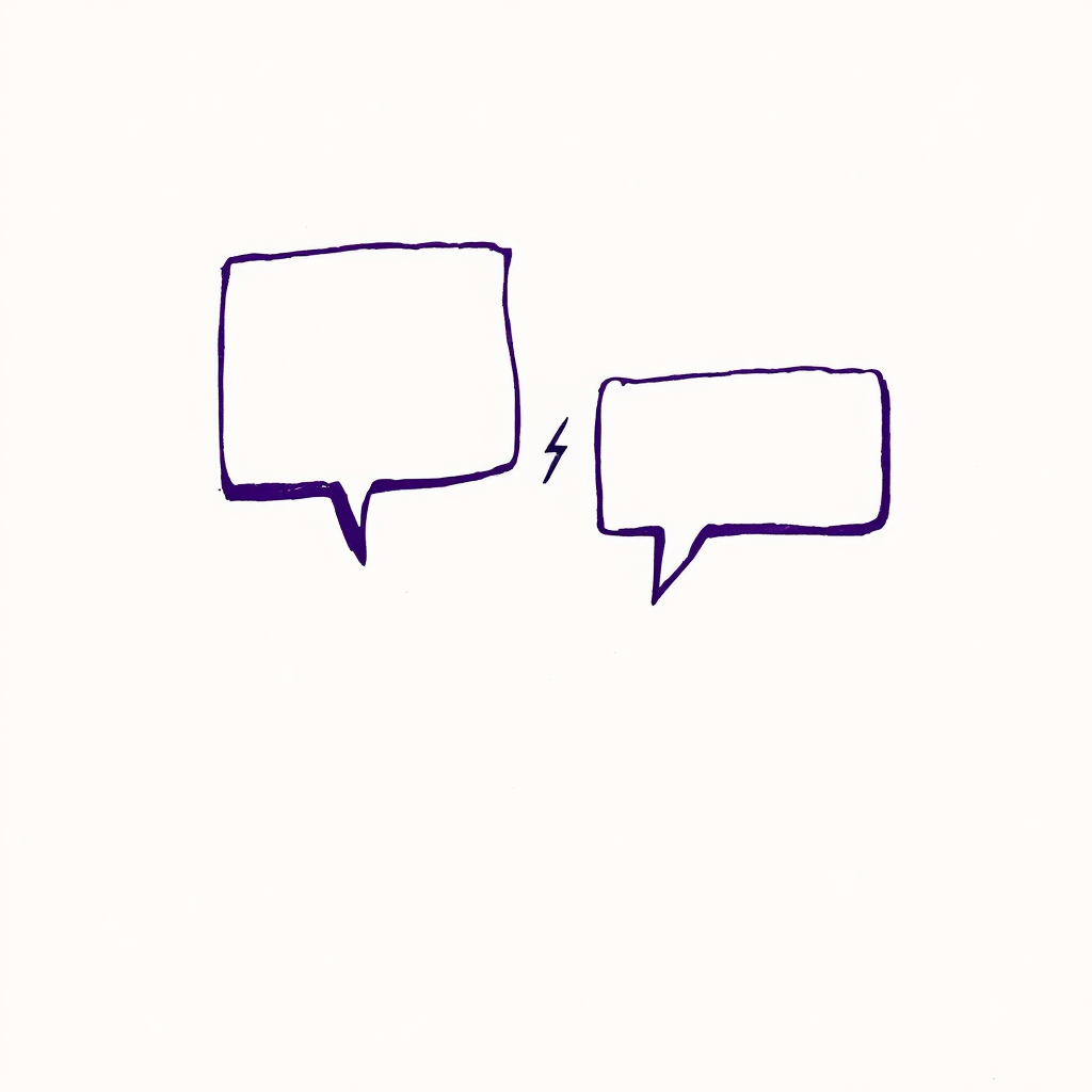 Deux bulles de dialogue reliées par un éclair, support direct instantané